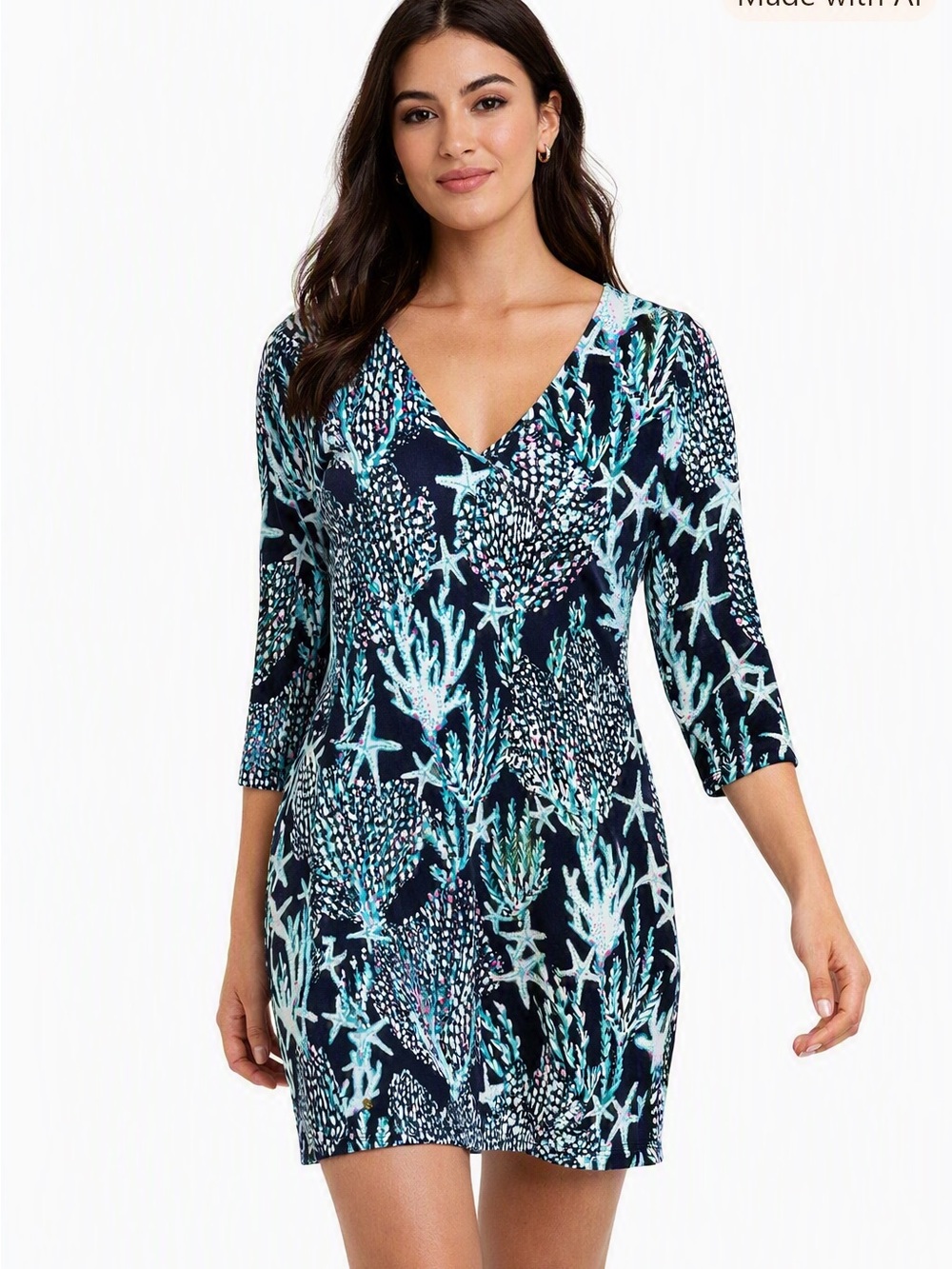 Lilly Pulitzer Clarke Dress Good Reed Blue Coral And Starfish Pattern Medium